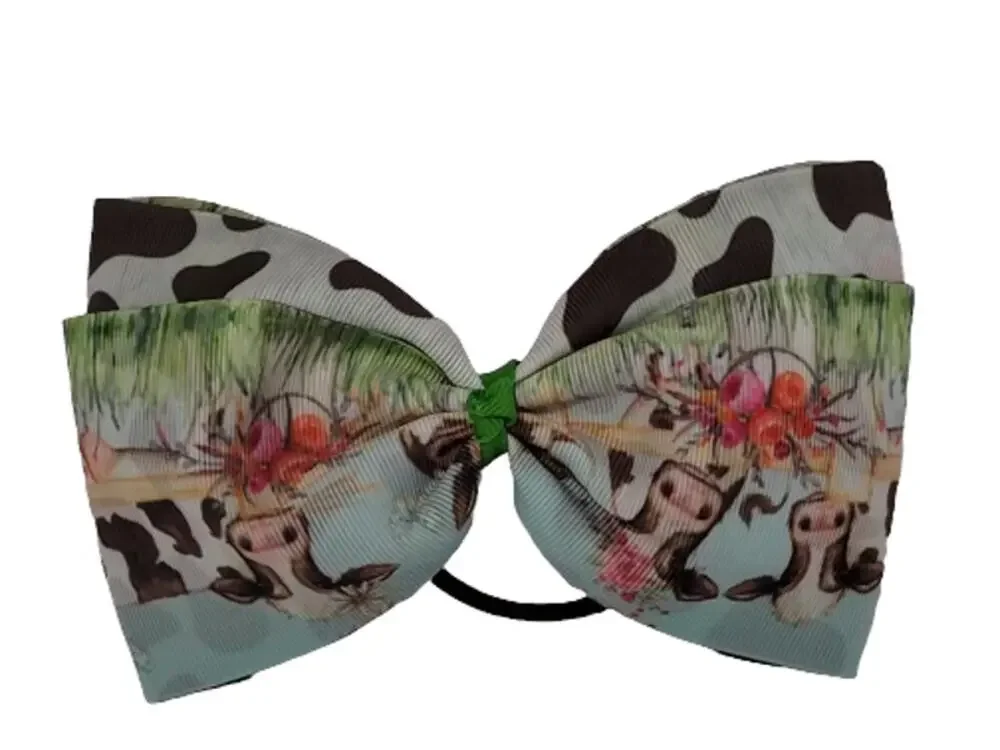 Girls' Farm Cow Print Floral Hair Bow